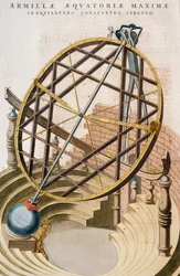 Große äquatoriale Armillarsphäre entworfen von Tycho Brahe, Illustration aus Le grand atlas ou Cosmographie blaviane (Atlas Maior)