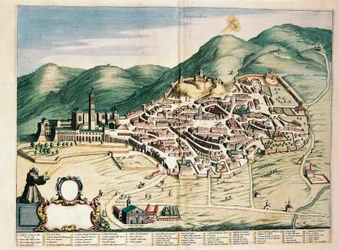 Karte von Assisi aus Theatrum civitatum et admirandorum Italiae, Gravur