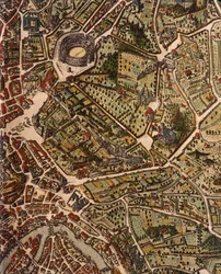 Karte von Rom, von Joan Blaeu (1596-1673), Druck aus Theatrum Civitatum et Admirandorum Italiae, ad Aevi Veteris et Praesentis Temporis Faciem Expressum, Italien