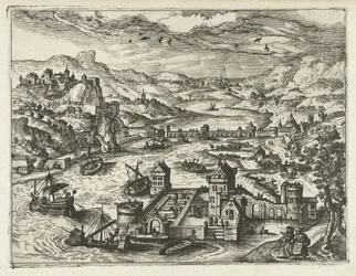 Flusslandschaft mit Wasserburg