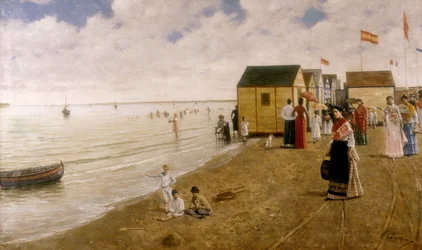 Der Strand von Sanlucar de Barrameda (La playa de Sanlucar de Barrameda) Gemälde von Joaquin Turina Arenal (1847-1903) Private Sammlung.
