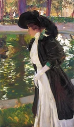 Clotilde spaziert in den Gärten von La Granja, 1907