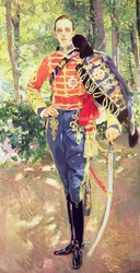 Porträt von König Alfons XIII. (1886-1941) in der Uniform der Husaren