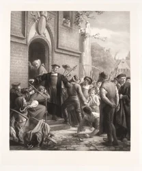 Bischof Rønnow wird von Hans Tausen gegen den Angriff der Menge verteidigt