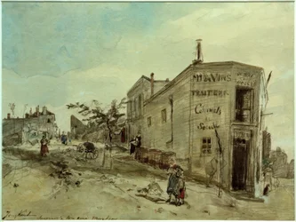 Blick auf Montmartre, das Café Le Roi du Desert