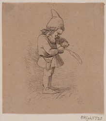 Nisse, der eine Feder schneidet