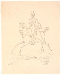 Soldat zu Pferd, nach links gewandt