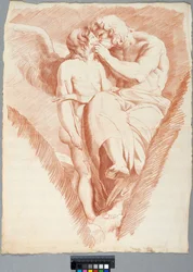 Akademische Zeichnung. Raffaels „Jupiter küsst Amor“ in der Loggia der Villa Farnesina in Rom
