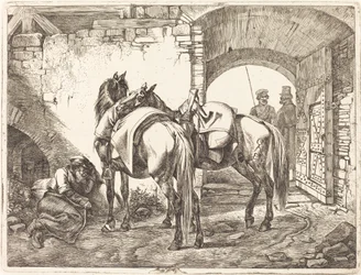 Kosakenpferde in einem Hof