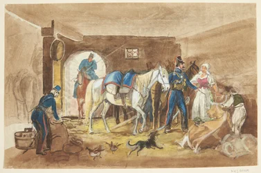 Kavalleristen in einem Stall