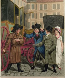 Kutscher und wohlhabende Kunden, aus einer Serie von Wiener Typen