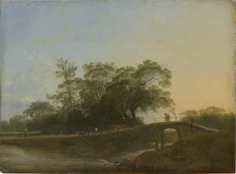 Landschaft mit Fußbrücke