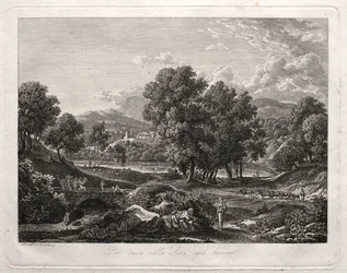Heroische Landschaft: Der Tanz der Hirten auf der Brücke, 1792