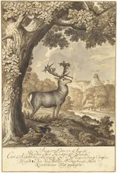 Ein Hirsch unter einer mächtigen Eiche