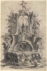 Rokoko-Brunnen mit Liebenden und den vier Elementen