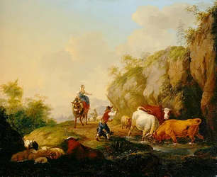 Landschaft mit Hirten und Landleuten