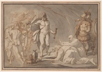 Odysseus trifft an den Toren des Hades die Schatten von Tiresias und Antikleia