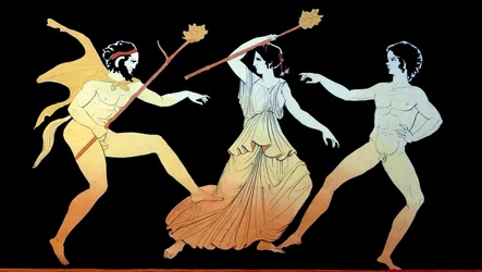 Ein Satyr, eine Mänade und ein männlicher Anhänger des Dionysos tanzen in Ekstase, ca. 1796.