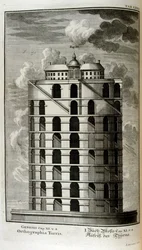 Plan des Turms von Babel von der Seite gesehen