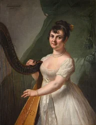 Porträt von Anne Rose Debas, Mme Delaroche, beim Harfespielen