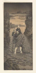 Heiliger Christophorus überquert mit dem Christuskind auf den Schultern einen Fluss (Werke aus der Sammlung der Brüder Boisserée, Galerie der Brüder Boisserée)