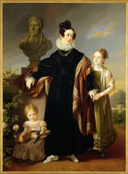 Freifrau Josefine Dietrich-Landsee, kürzlich verwitwet, mit ihren zwei Töchtern Josephine und Anna