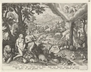 Gott der Vater segnet Adam, Eva und die Tiere