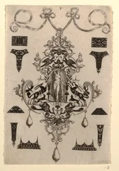 Anhängerdesign mit der Tugend Hoffnung, Tafel 3, aus einer Serie von acht Anhängerdesigns mit den Kardinaltugenden