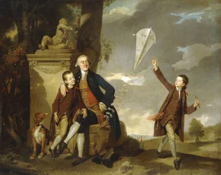 Gruppenporträt von George Fitzgerald mit seinen Söhnen George, der einen Drachen steigen lässt, und Charles. Johan Zoffany