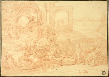 Die Heilige Familie mit Johannes dem Täufer und Engeln