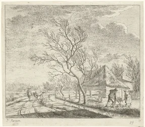 Landschaft mit Bauernhof und Acker