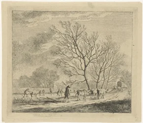 Winterlandschaft mit Kühen und Schlittschuhläufern