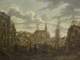 Das Rapenburg, Leiden, drei Tage nach der Explosion eines Pulverschiffs am 12. Januar 1807