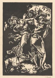 Tanzende Frauen mit Trauben und Satyr