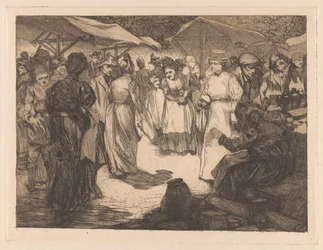 Marktszene mit Männern und Frauen