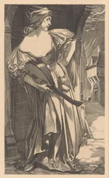 Frau mit Laute auf der Straße