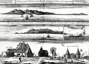 Ein Ausblick auf die Straße in der Bucht von Sierra Liona, eine Illustration aus Band 5 von Awnsham und John Churchills 