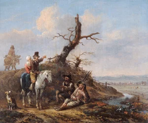 Landschaft mit reisenden Rastenden und Paar zu Pferd
