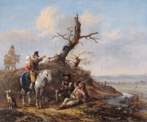 Landschaft mit reisenden Rastenden und Paar zu Pferd, 17. Jahrhundert