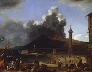 Der Hafen von Neapel mit ausbrechendem Vesuv, von Johannes Lingelbach