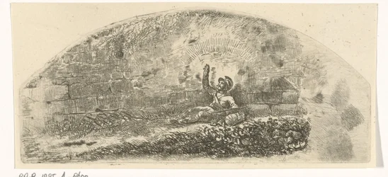 Soldat, der an einer Mauer sitzt