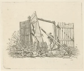 Zwei Figuren an einem offenen Tor