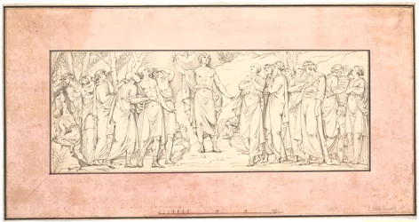 Die Bergpredigt. Entwurf für ein verlorenes Relief für die Marmorkirche (Giebel über den Eckfenstern)