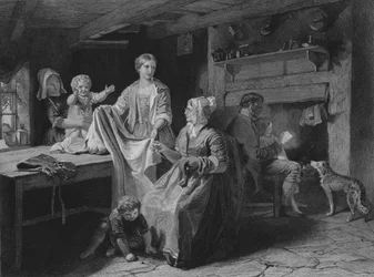 Illustration zu Des Landmanns Samstagabend von Robert Burns, Verse IV und V (Gravur)