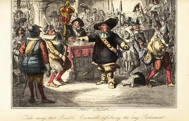 Oliver Cromwell entfernt das Zepter aus dem Unterhaus und löst das Rumpfparlament im Jahr 1653 auf