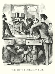 Punch-Karikatur: Die britische Brigantenbank - Korruption im Bankwesen und der Zusammenbruch der Royal British Bank (Stich)