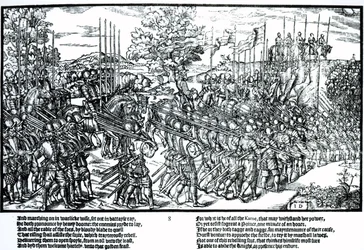 Sidney und die englische Armee auf dem Marsch mit Standarten und Trompeten, Platte 8 aus 