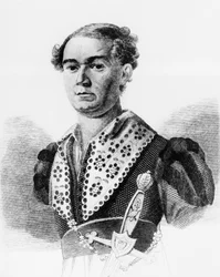 Porträt von Vasily Andreevich Karatygin (1802-1853), russischer Schauspieler, Gravur aus Russkaya Talia, Anthologie von Faddey Venediktovich Bulgarin, veröffentlicht 1825