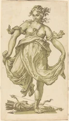 Tanzende Nymphe mit Bogen und Pfeilen