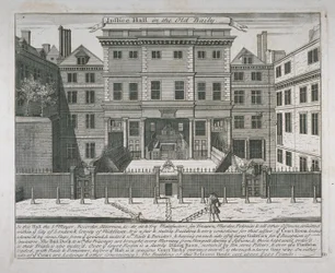 Ansicht der Justizhalle, Old Bailey, ca. 1740